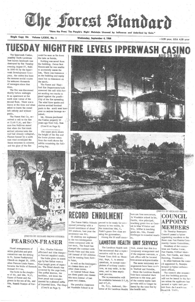 Newspaper - front page Ipperwash Casino Fire